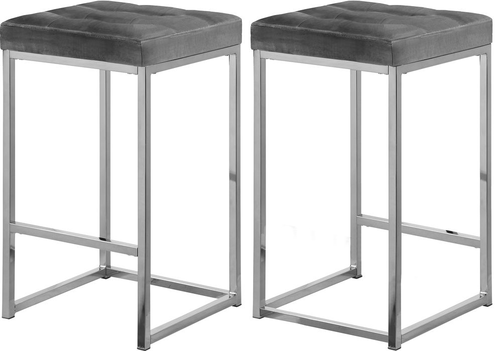 Gray velvet / chrome metal legs bar stool by Meridian