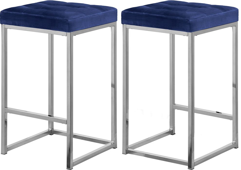 Navy velvet / chrome metal legs bar stool by Meridian