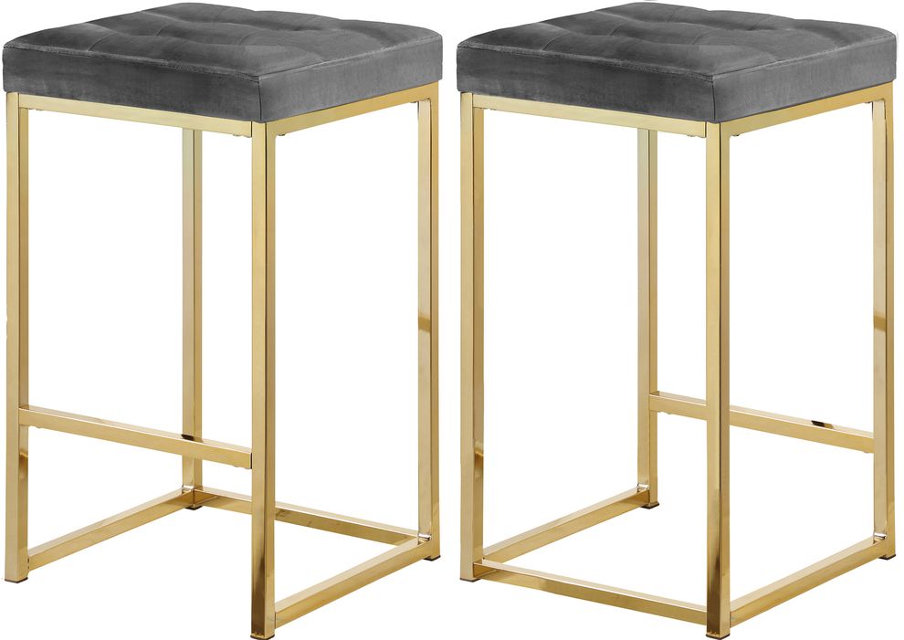 Gray velvet / gold metal legs bar stool by Meridian