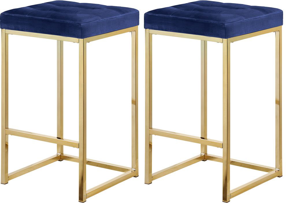 Navy velvet / gold metal legs bar stool by Meridian