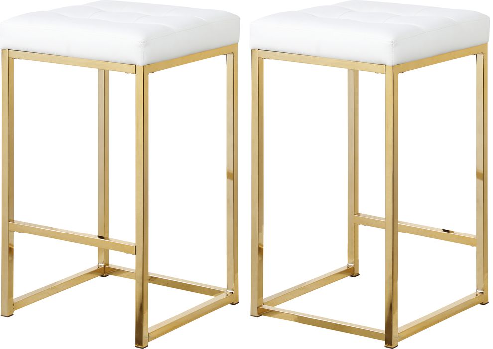 White pvc leather / gold metal legs bar stool by Meridian