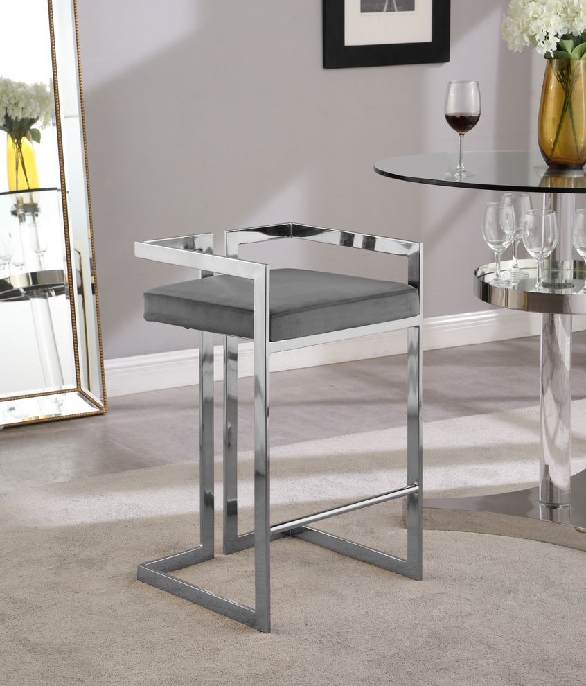 Gray velvet / chrome bar stool by Meridian