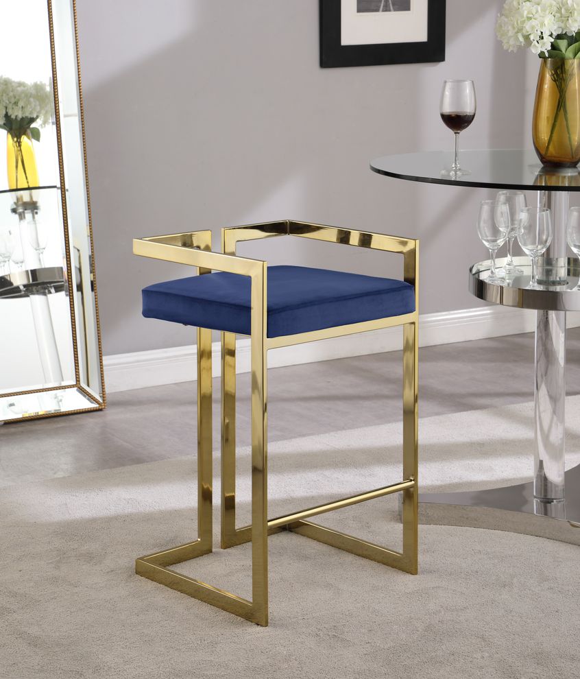Navy velvet gold metal bar stool by Meridian
