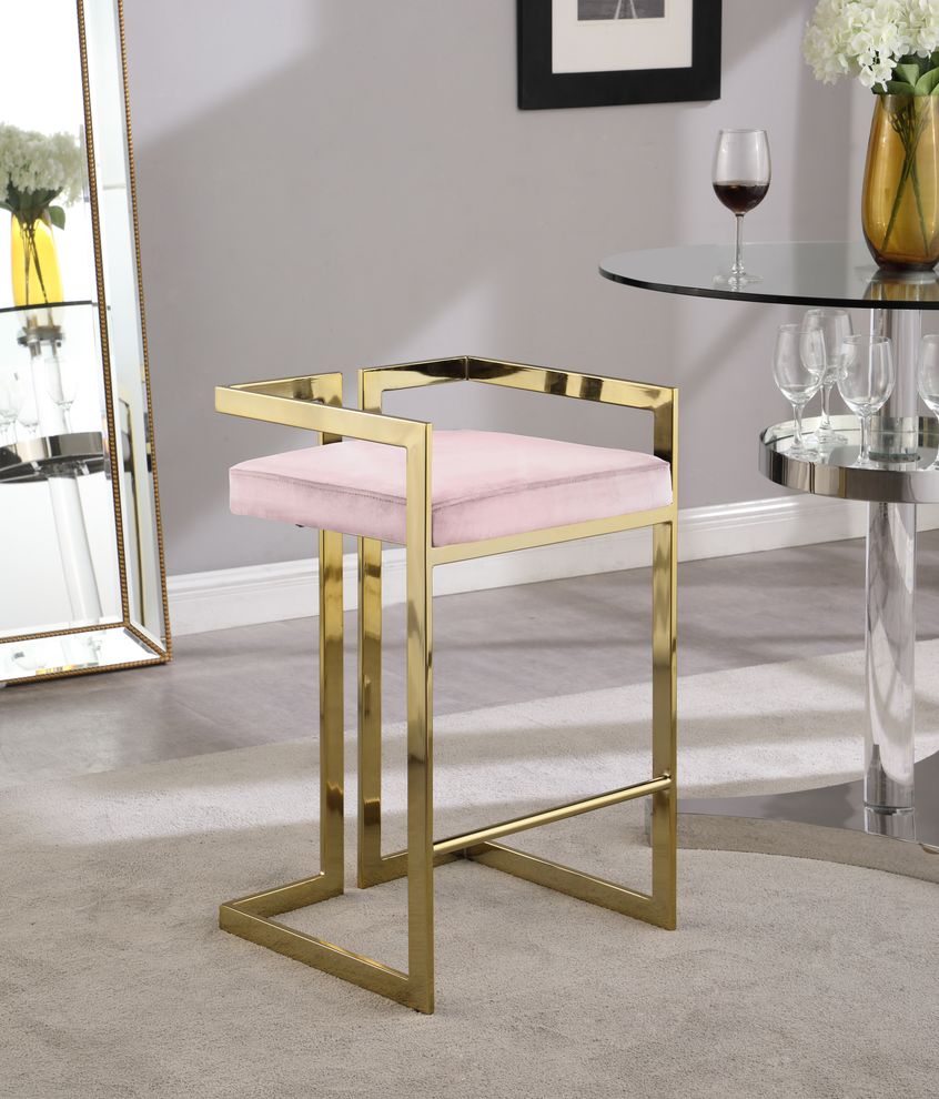 Pink velvet gold metal bar stool by Meridian