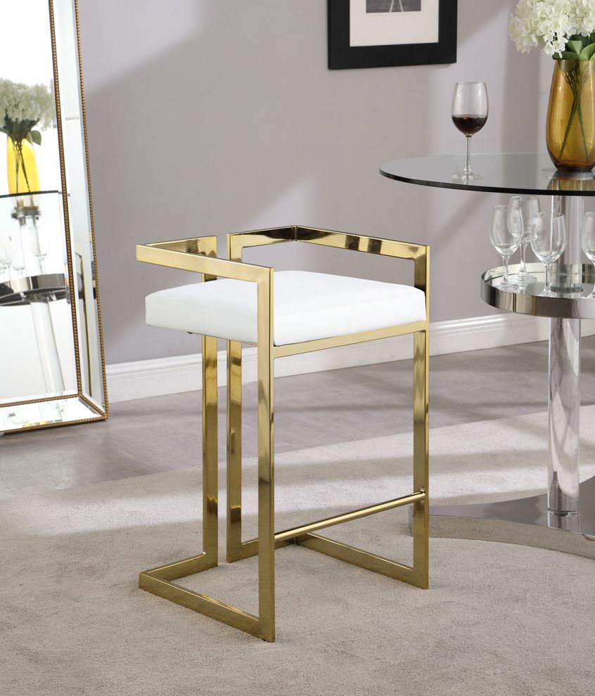 White leather gold metal bar stool by Meridian