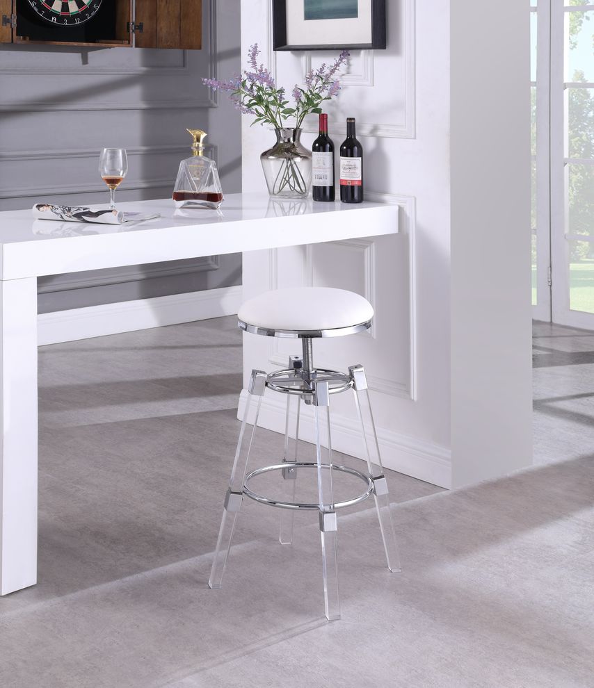 White faux leather / acrylic / chrome bar stool by Meridian
