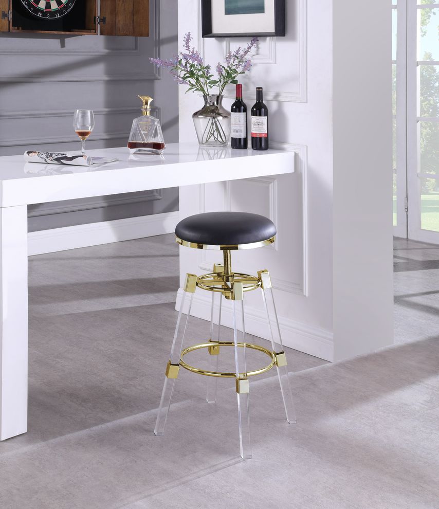 Black faux leather / acrylic / gold bar stool by Meridian