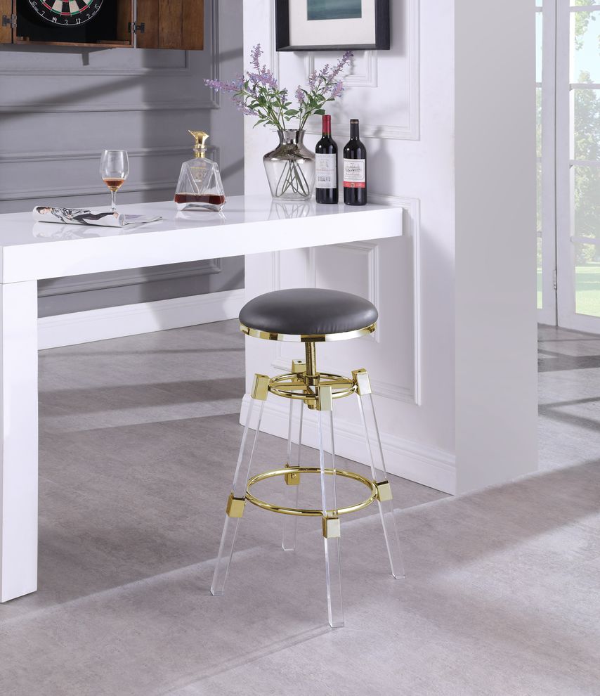 Gray faux leather / acrylic / gold bar stool by Meridian