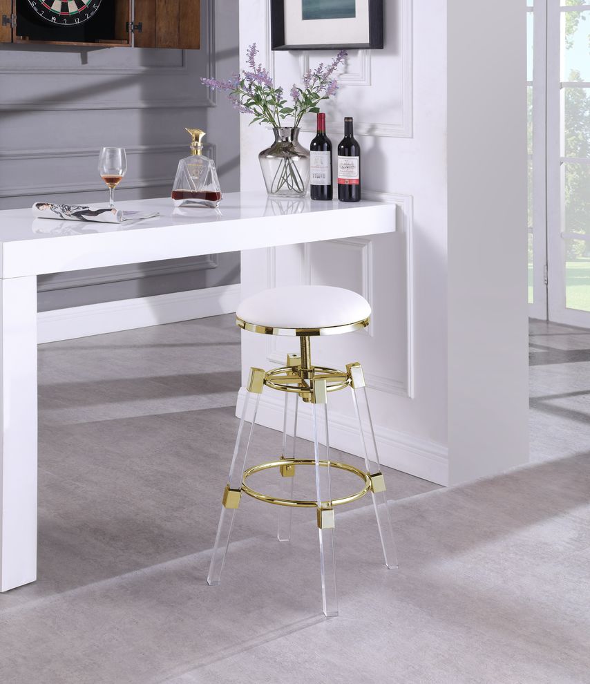 White faux leather / acrylic / gold bar stool by Meridian