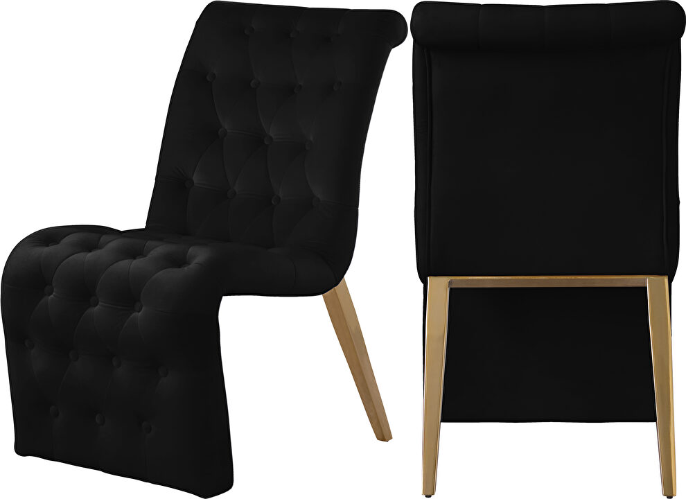 Black velvet tufted dining chair pair by Meridian