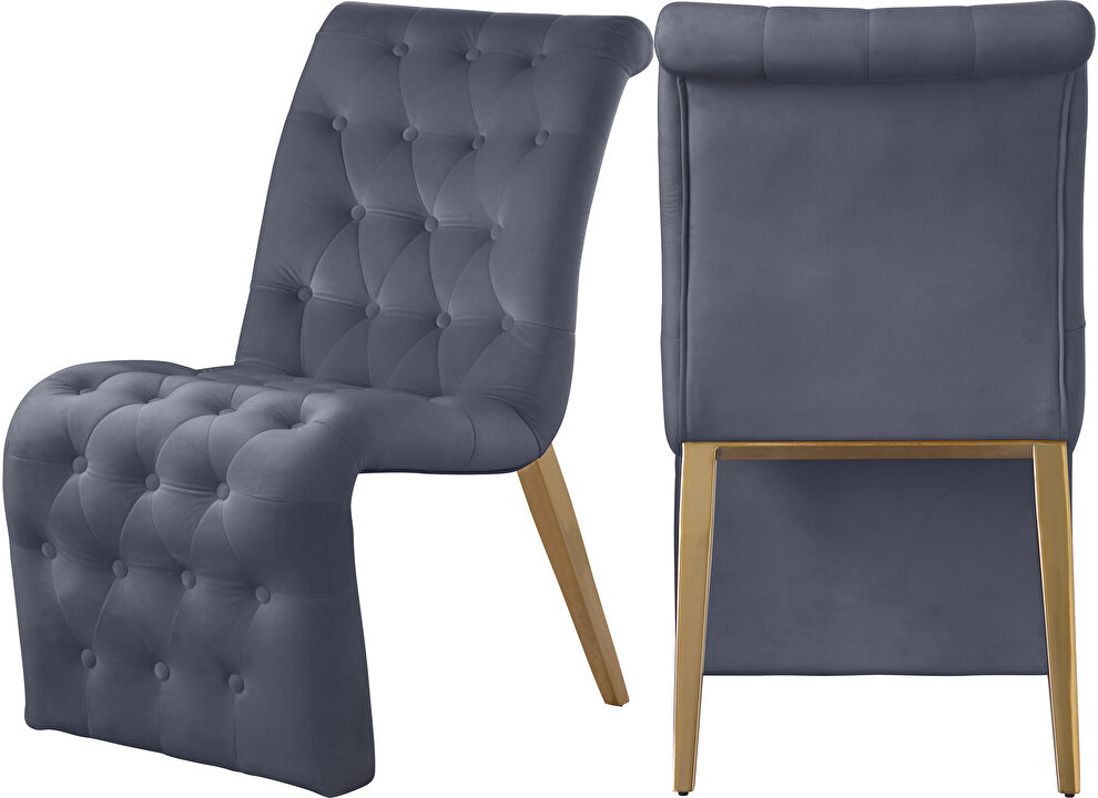 Gray velvet tufted dining chair pair by Meridian