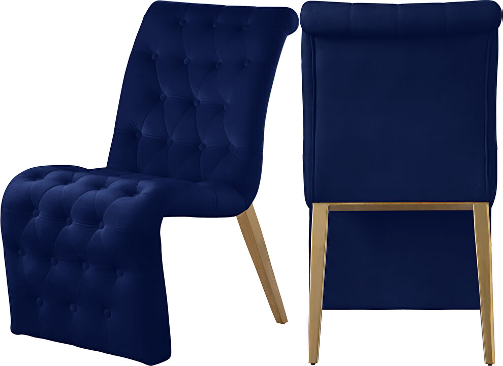 Navy velvet tufted dining chair pair by Meridian