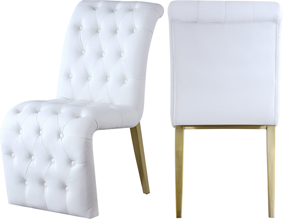 White faux leather tufted dining chair pair by Meridian