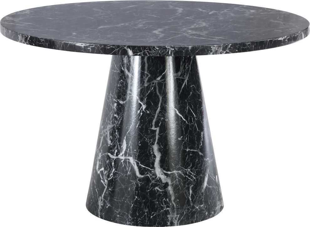 Round black faux marble dining table by Meridian