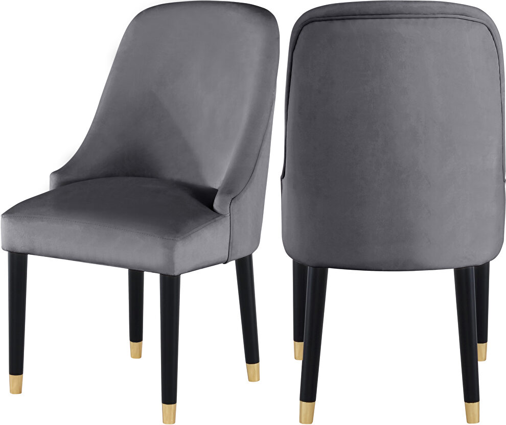 Gray velvet dining chair w/ golden tip legs by Meridian