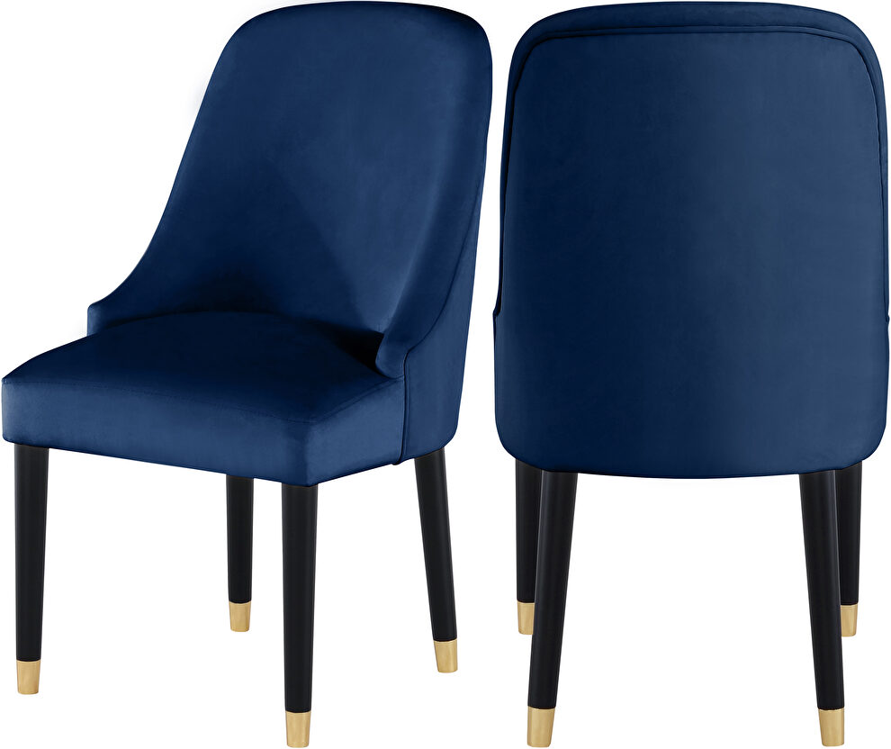 Navy velvet dining chair w/ golden tip legs by Meridian