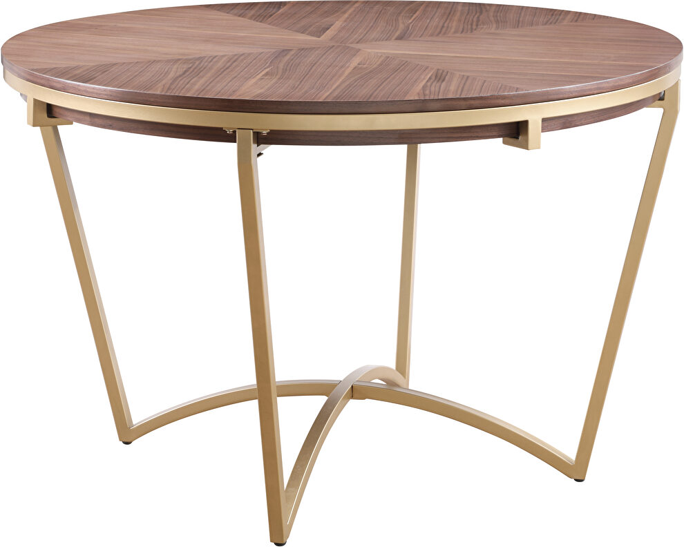 Stylish walnut brown / gold accent round dining table by Meridian
