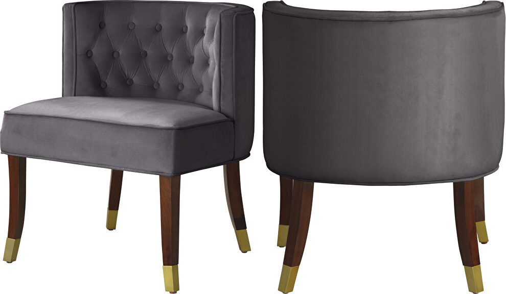 Rounded tufted back gray velvet dining chair by Meridian