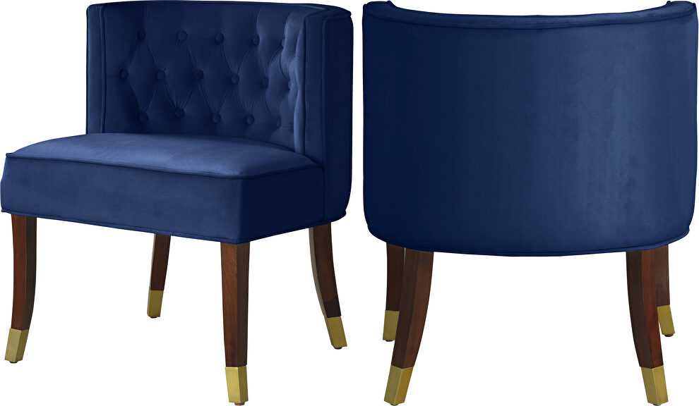 Rounded tufted back navy velvet dining chair by Meridian