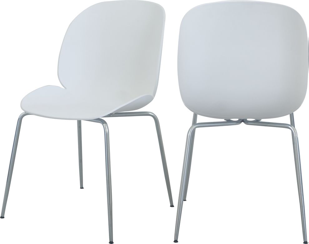 Chrome base / white plastic contemporary dining chair by Meridian