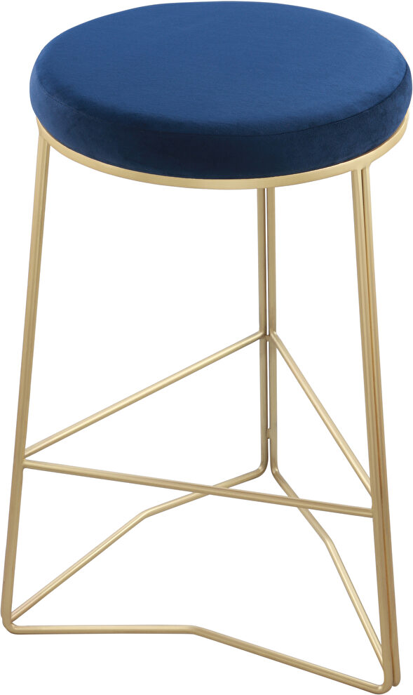 Navy velvet seat / gold steel bar stool by Meridian