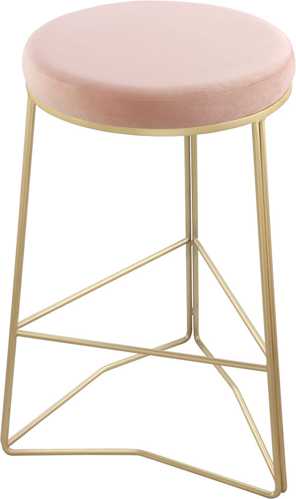 Pink velvet seat / gold steel bar stool by Meridian