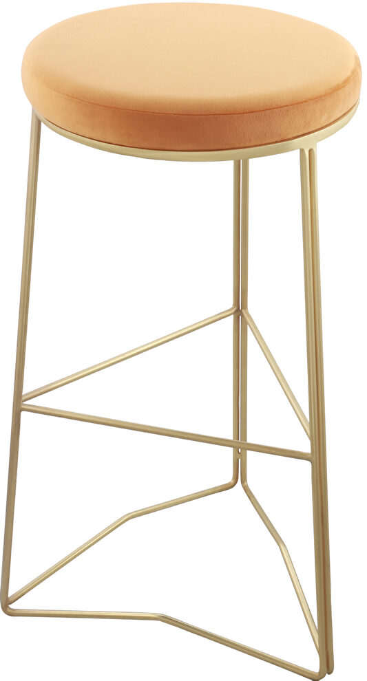 Brushed gold mango velvet round seat bar stool by Meridian