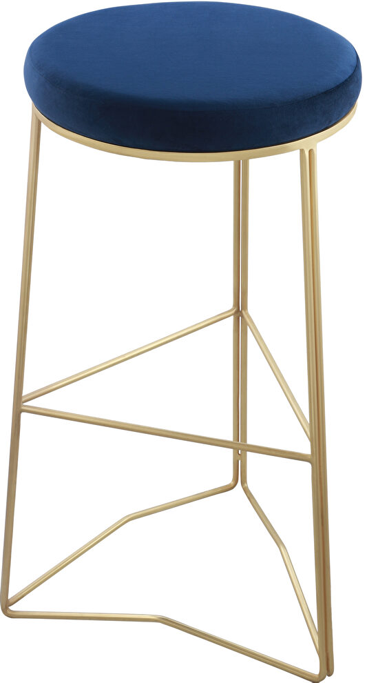 Brushed gold navy velvet round seat bar stool by Meridian
