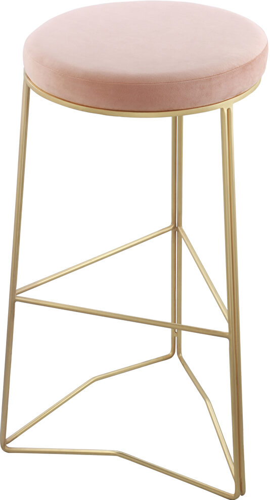 Brushed gold pink velvet round seat bar stool by Meridian