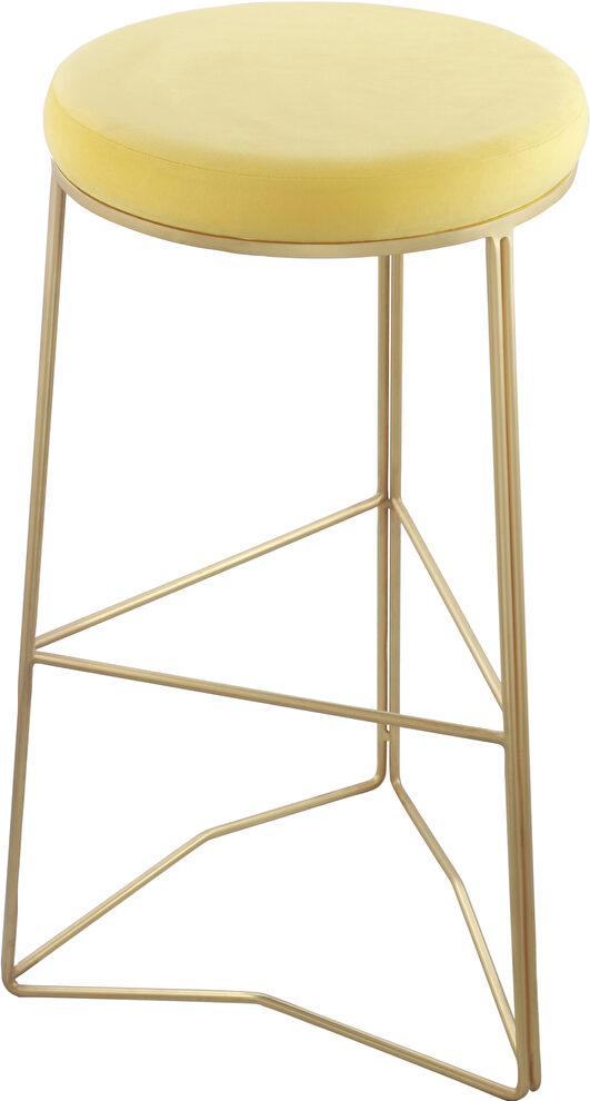 Brushed gold yellow velvet round seat bar stool by Meridian