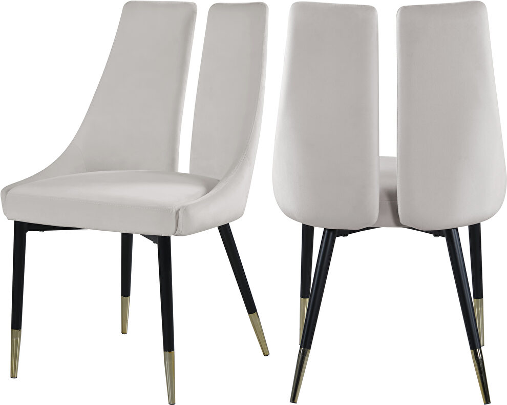Split back cream velvet dining chair by Meridian