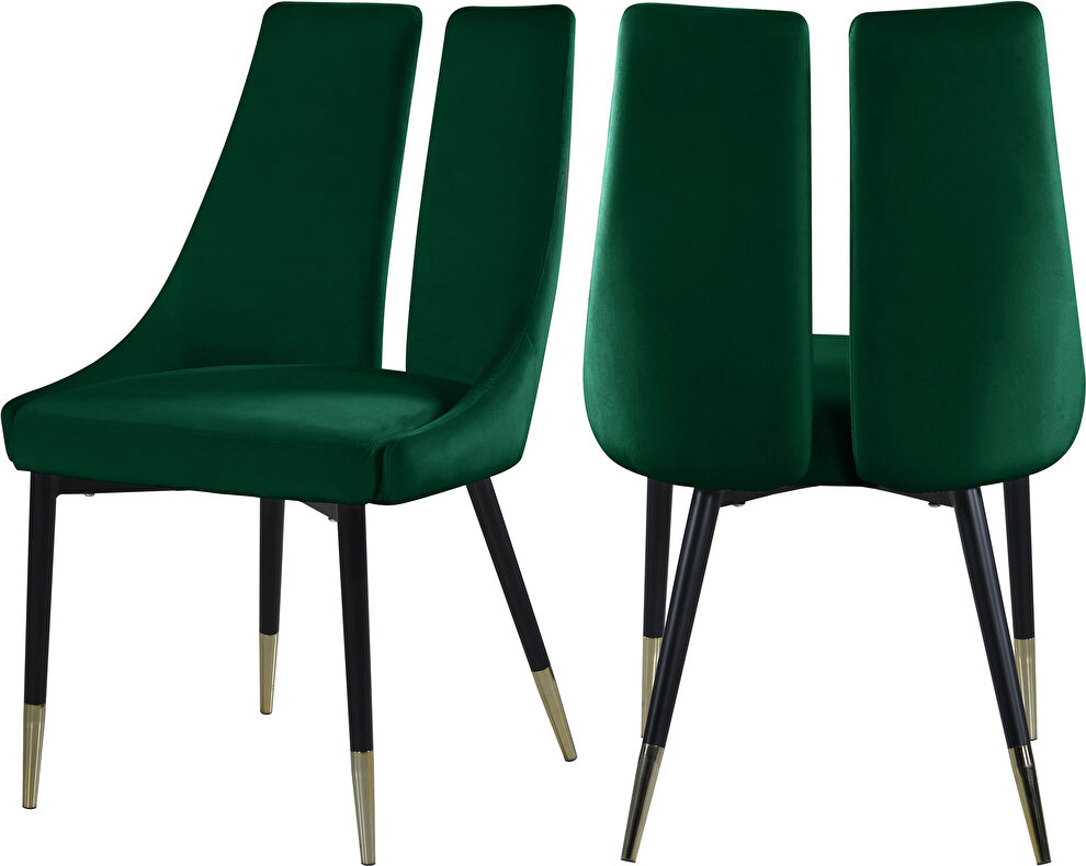 Split back green velvet dining chair by Meridian