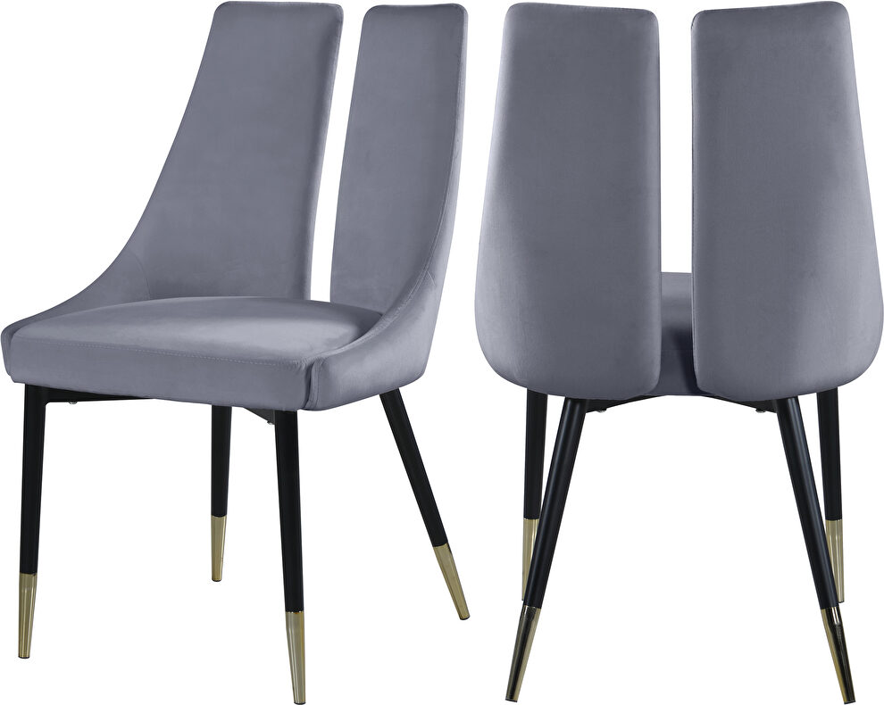 Split back gray velvet dining chair by Meridian