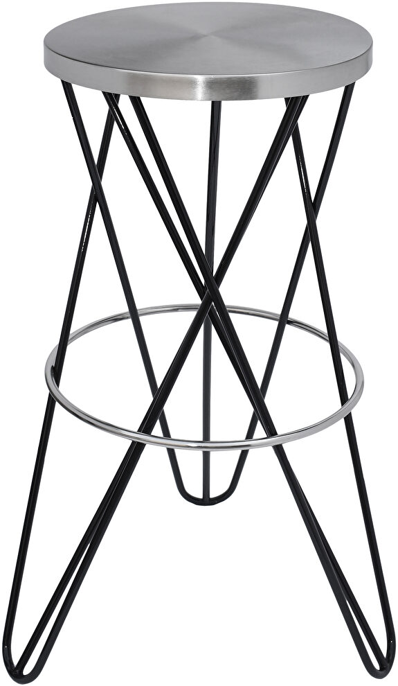 Silver / black round stylish bar stool by Meridian