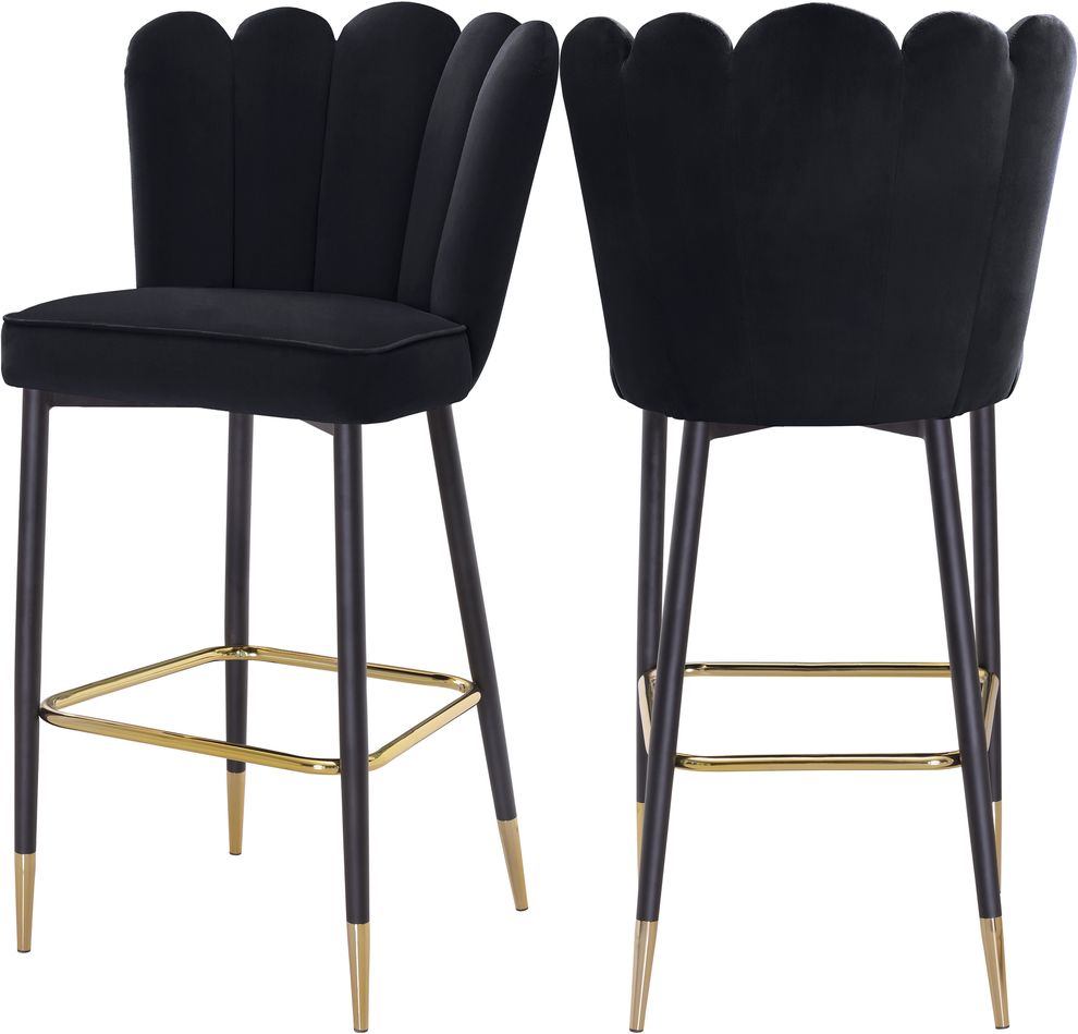 Black velvet / gold metal legs bar stool by Meridian