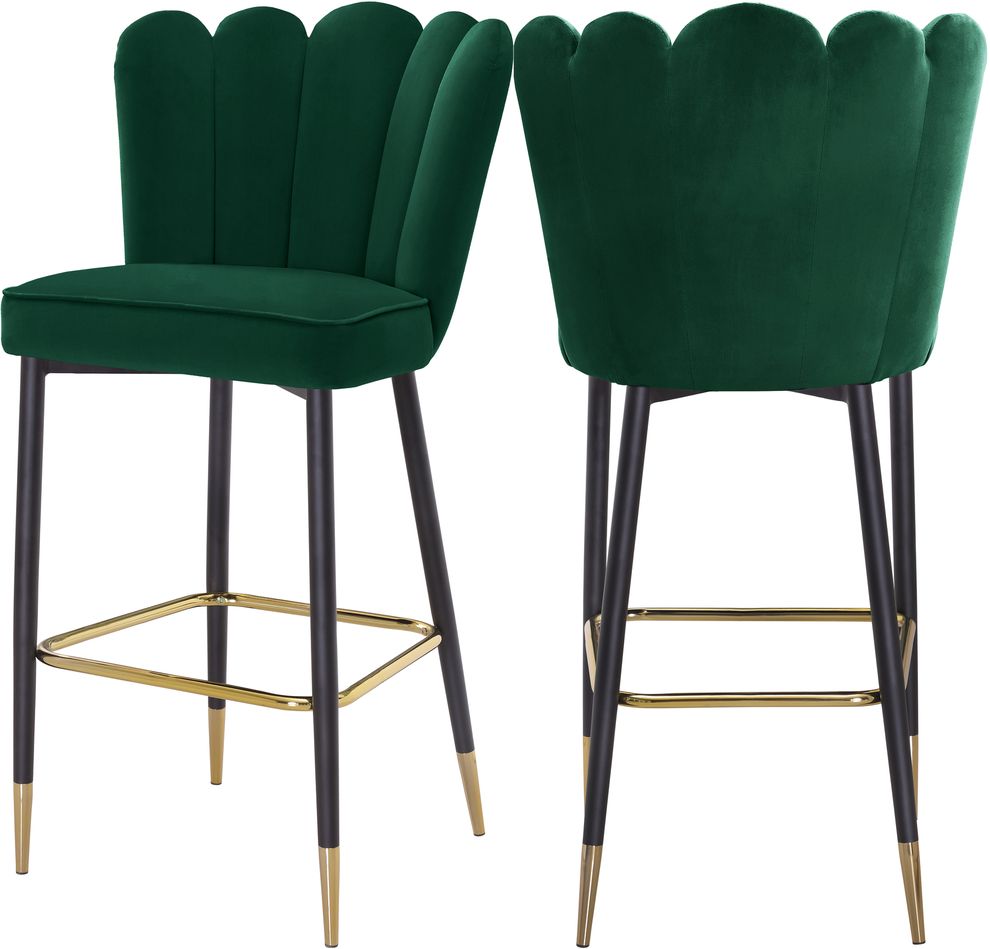 Green velvet / gold metal legs bar stool by Meridian