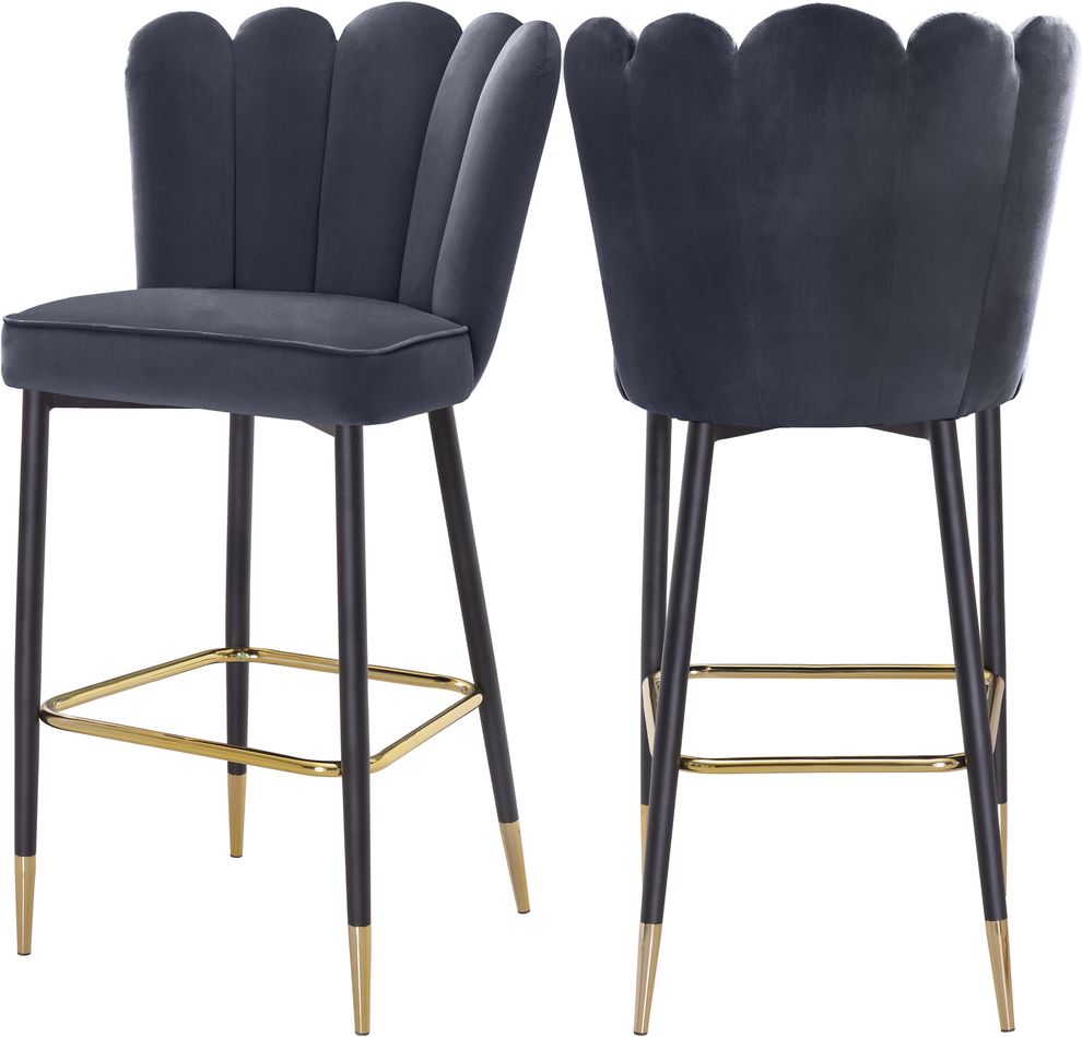 Gray velvet / gold metal legs bar stool by Meridian