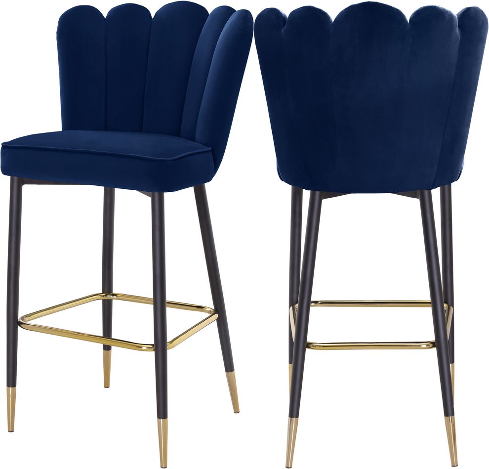 Navy velvet / gold metal legs bar stool by Meridian