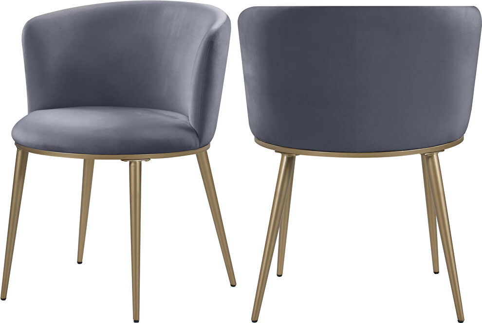 Contemporary dining chair pair in gray velvet by Meridian