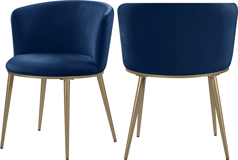 Contemporary dining chair pair in navy velvet by Meridian