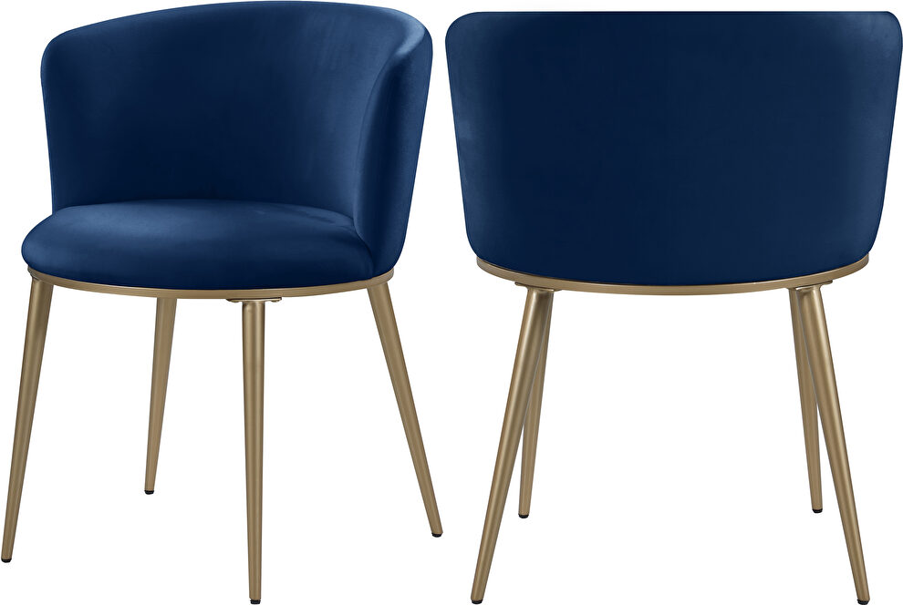 Contemporary dining chair pair in navy velvet by Meridian