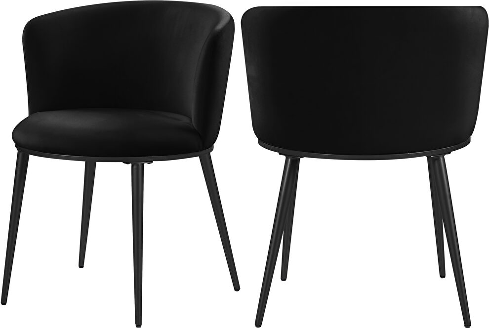 Contemporary dining chair pair in black velvet by Meridian