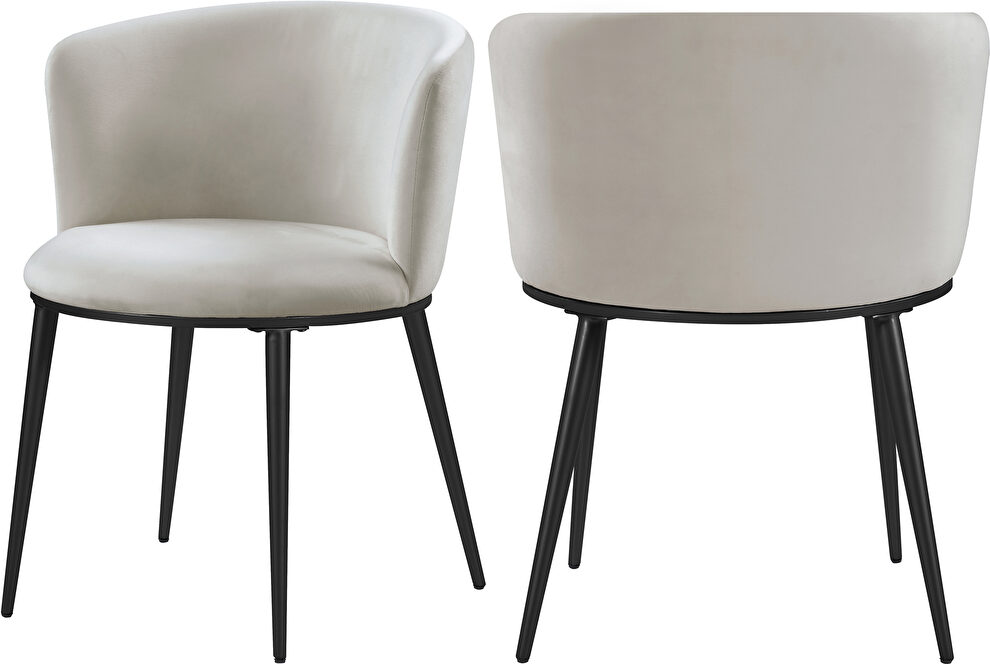 Contemporary dining chair pair in cream velvet by Meridian