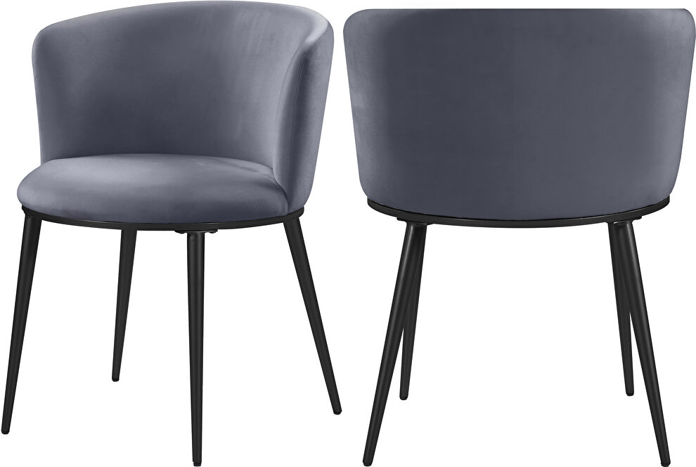 Contemporary dining chair pair in gray velvet by Meridian