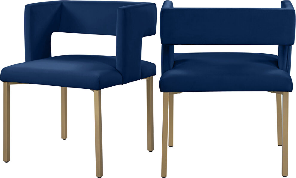 Navy velvet fashionable dining chair by Meridian