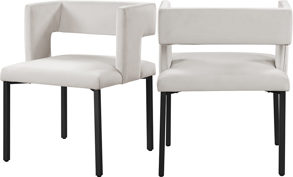 Cream velvet fashionable dining chair by Meridian