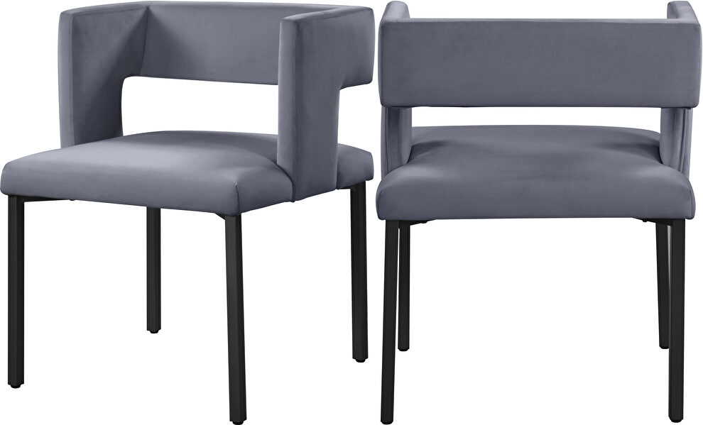 Gray velvet fashionable dining chair by Meridian