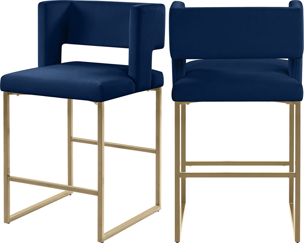 Navy unique square back bar stool by Meridian