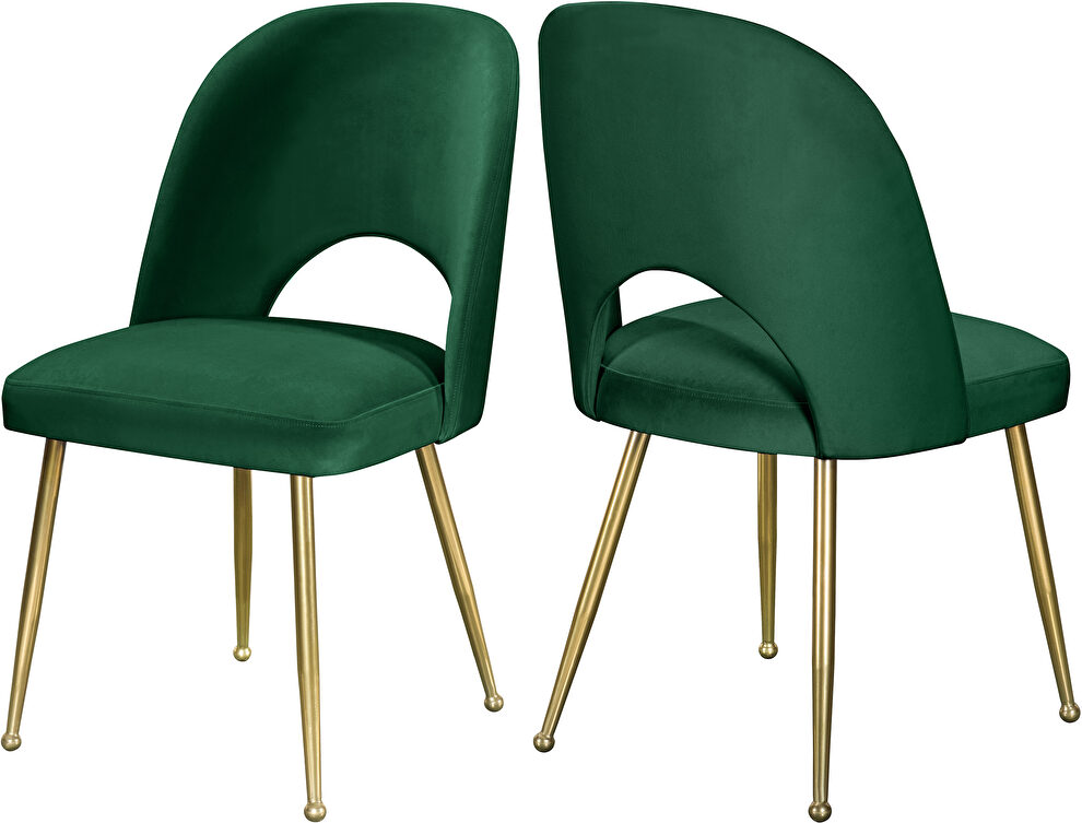 Brushed gold / green velvet dining chair by Meridian