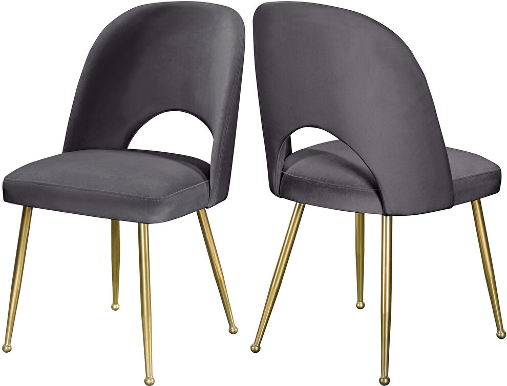 Brushed gold / gray velvet dining chair by Meridian